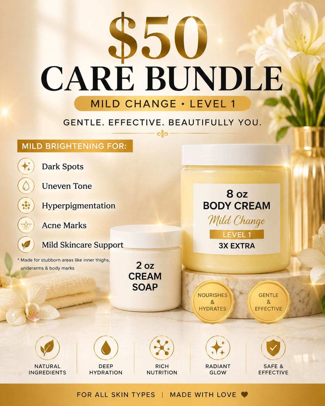 Even-Tone Care Bundle (Mild Strength) – Dark Spot, Acne Mark & Hyperpigmentation Brightening Set + Free 2oz Cream Soap