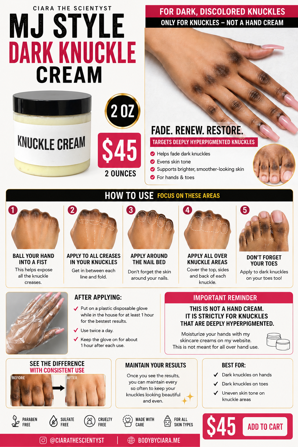 MJ Style Dark Knuckle Cream – 2 OZ | Targeted Knuckle & Toe Brightening Cream