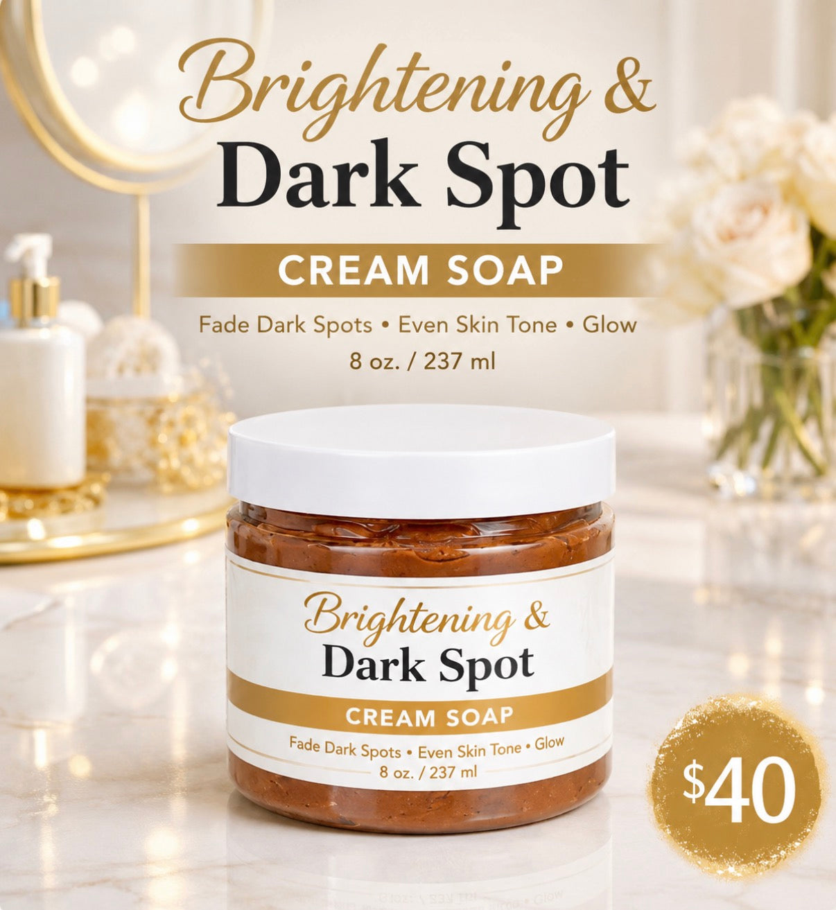 8oz Brightening Cream Soap – Dark Spot Corrector, Acne Clearing & Radiant Glow Skin Cleanser
