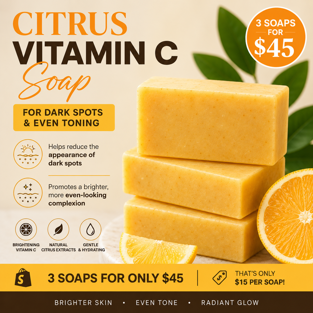 Citrus Vitamin C Soap – 3 Bars for $45