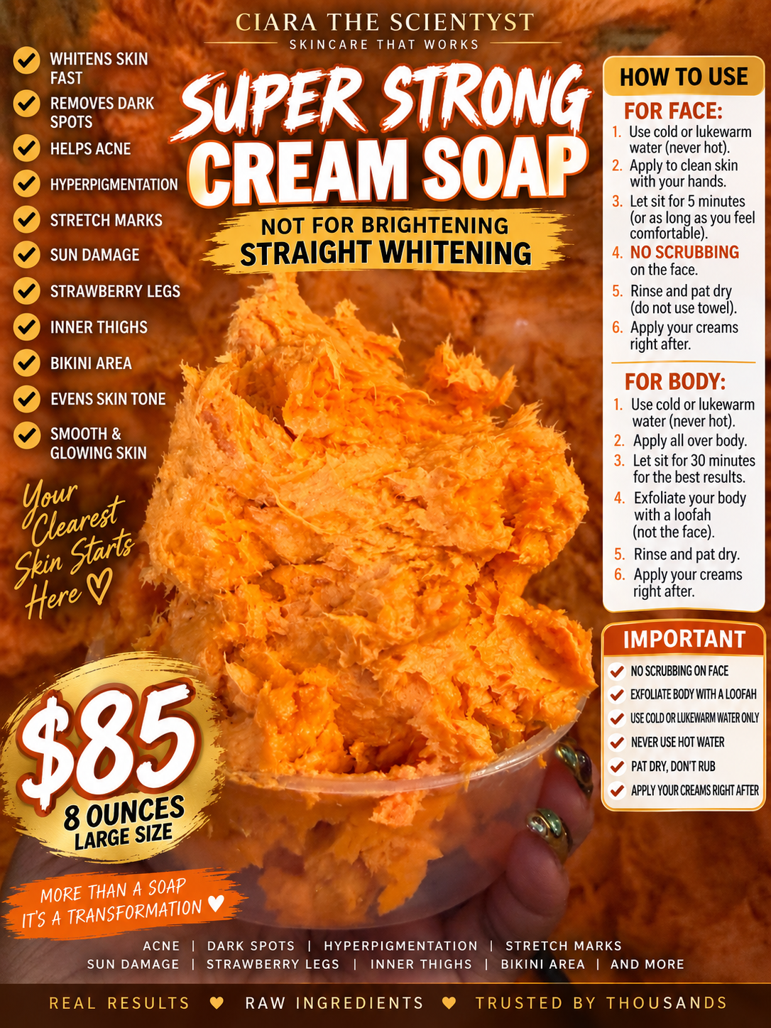 Super Strong Cream Soap – 8 oz | Dark Spots, Hyperpigmentation & Uneven Skin