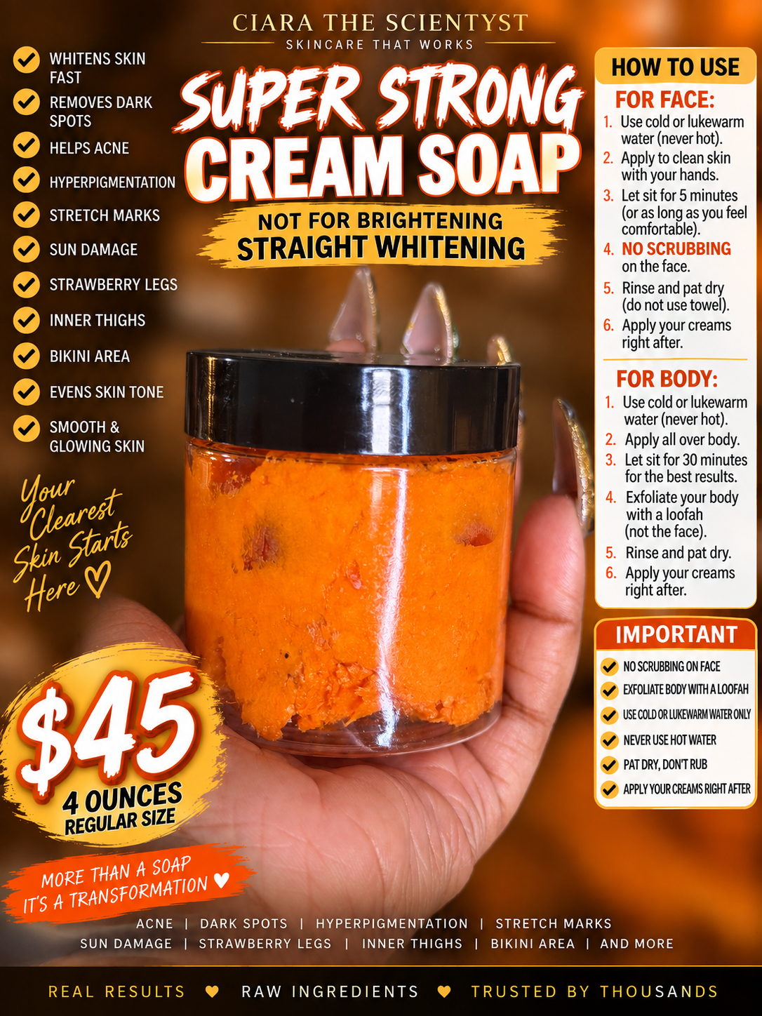 4 oz $45 Super Strong Cream Soap,