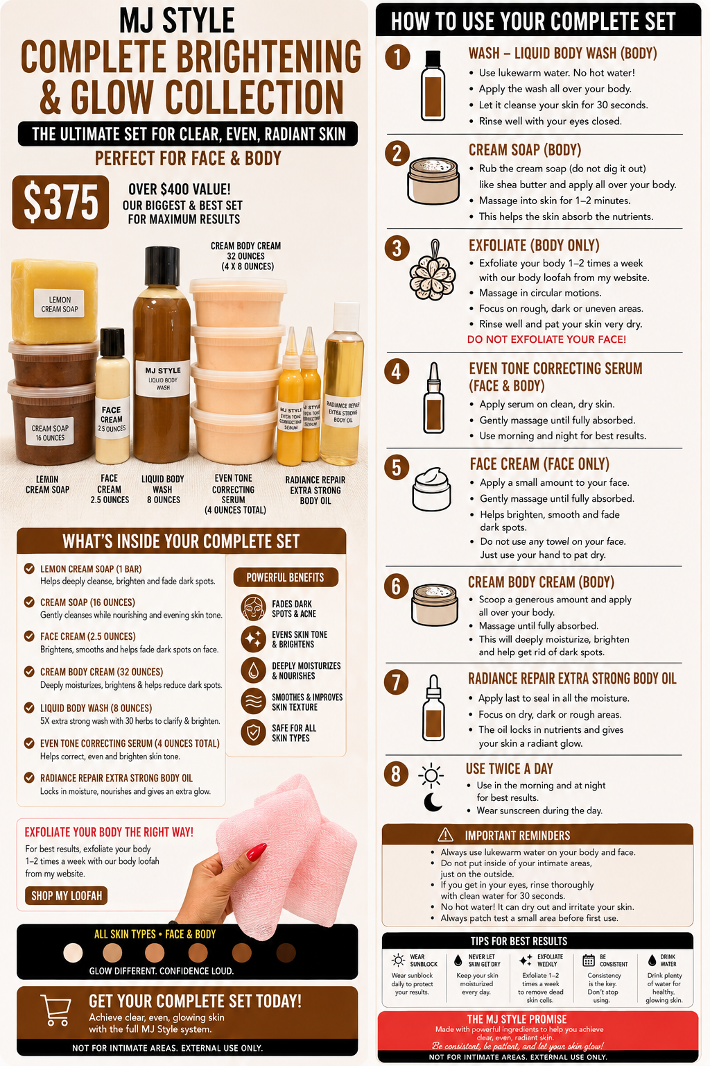 Complete 5X Brightening & Glow Collection – Ultimate Face & Body Set